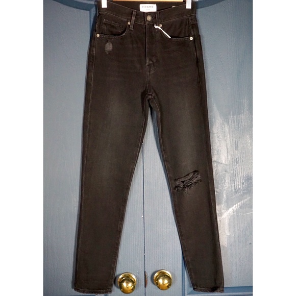 Frame Le Original Skinny Black Distressed Jeans 24 - Picture 1 of 11